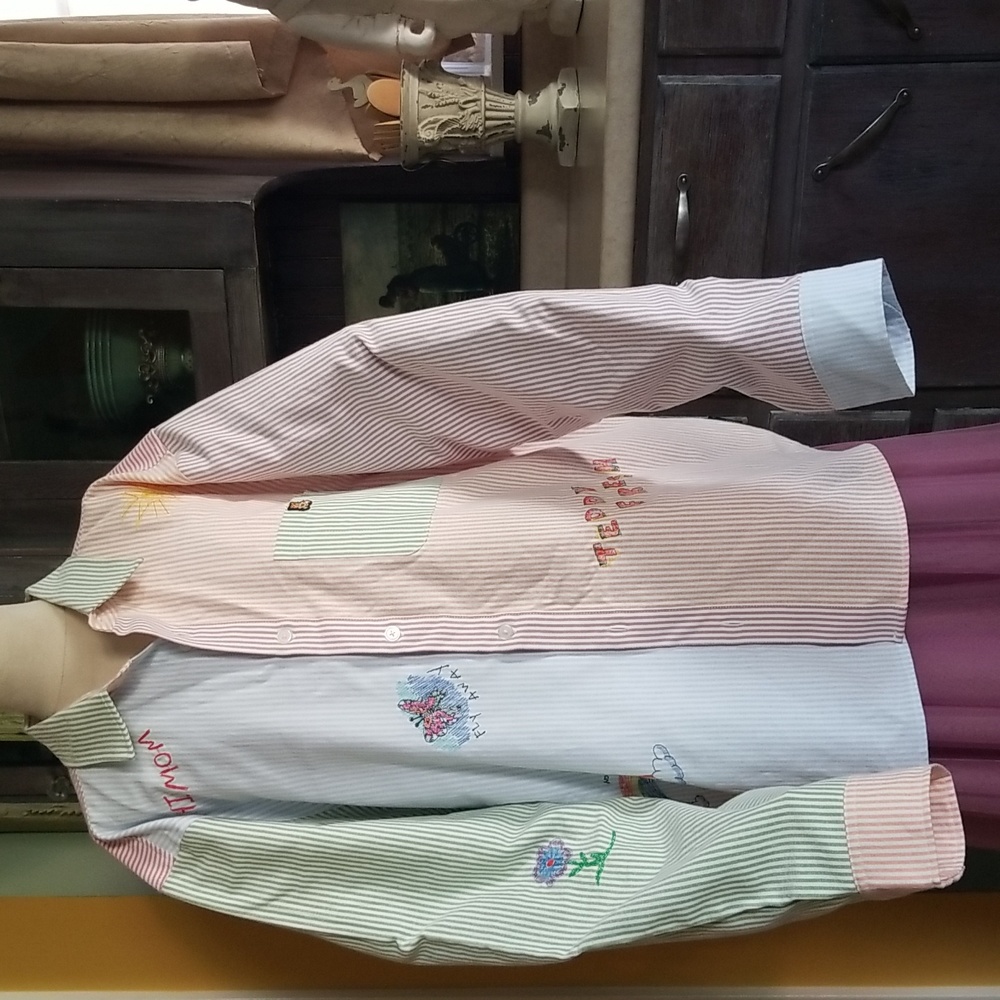 Teddy Fresh by Hila Klein Striped Embroidered Button Dress Shirt